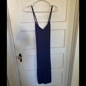 Blue V-Neck Strappy Midi Dress